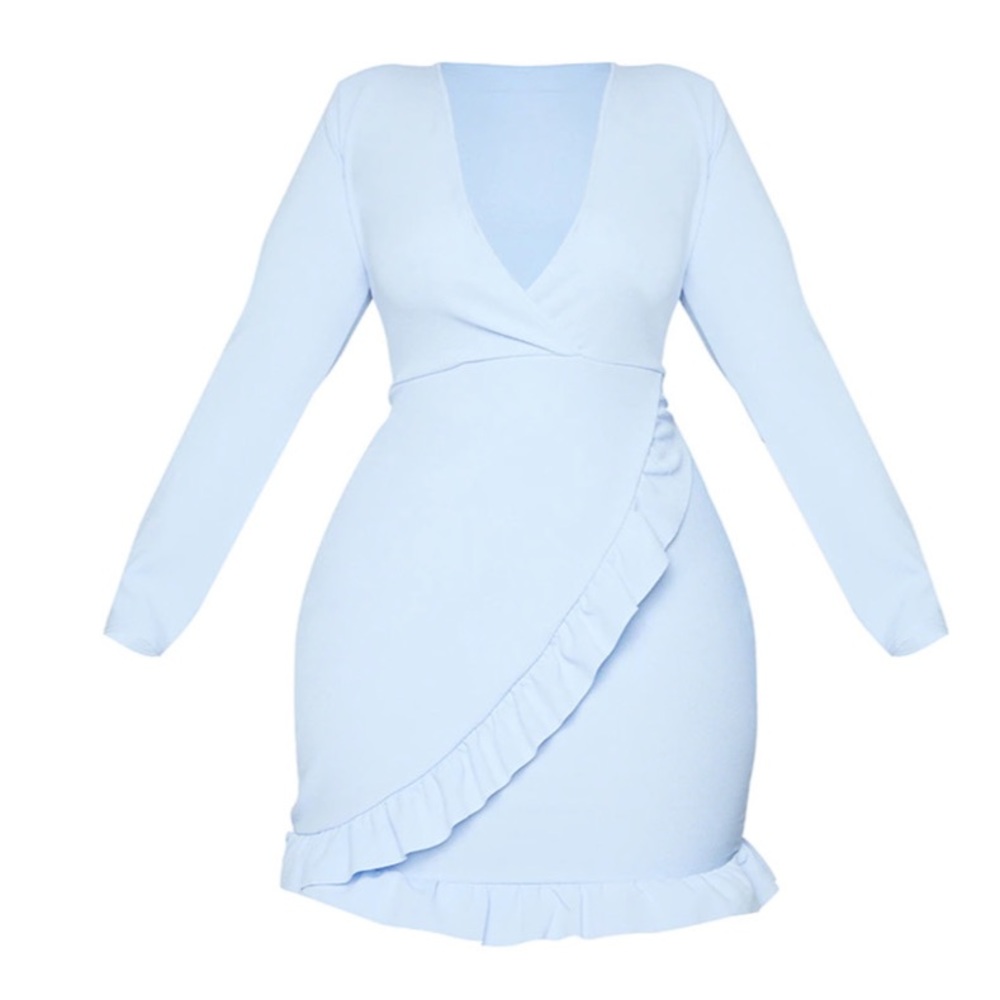 NEW Plus Dusty Blue Ruffle Detail Wrapped Dress